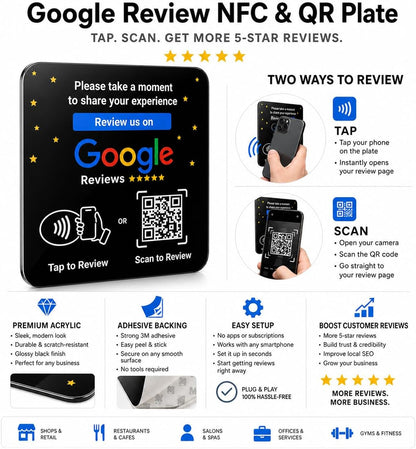 Google Review NFC + QR Display Plate - Black