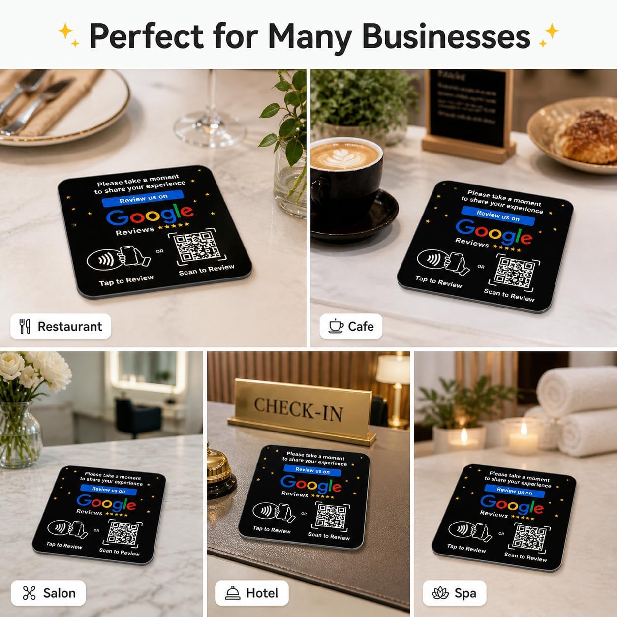 Google Review NFC + QR Display Plate - Black