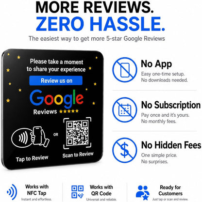 Google Review NFC + QR Display Plate - Black