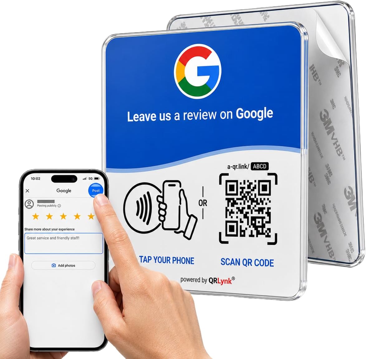 Google Review NFC + QR Display Plate - Blue