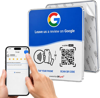 Google Review NFC + QR Display Plate - Blue
