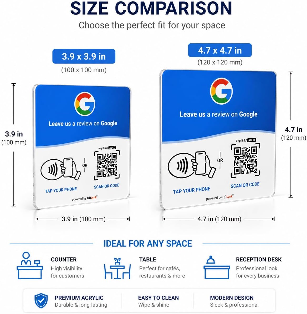 Google Review NFC + QR Display Plate - Blue