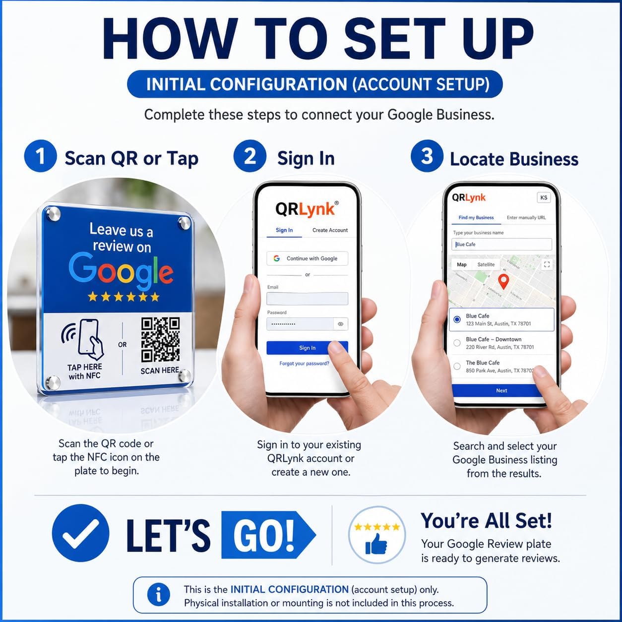 Google Review NFC + QR Display Plate - Blue