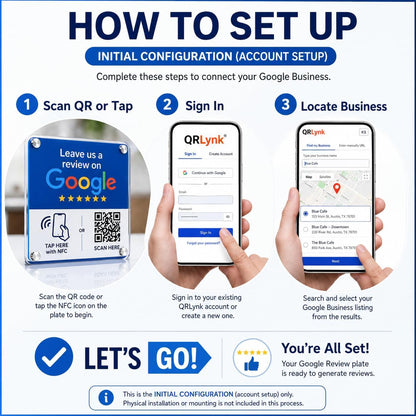 Google Review NFC + QR Display Plate - Blue