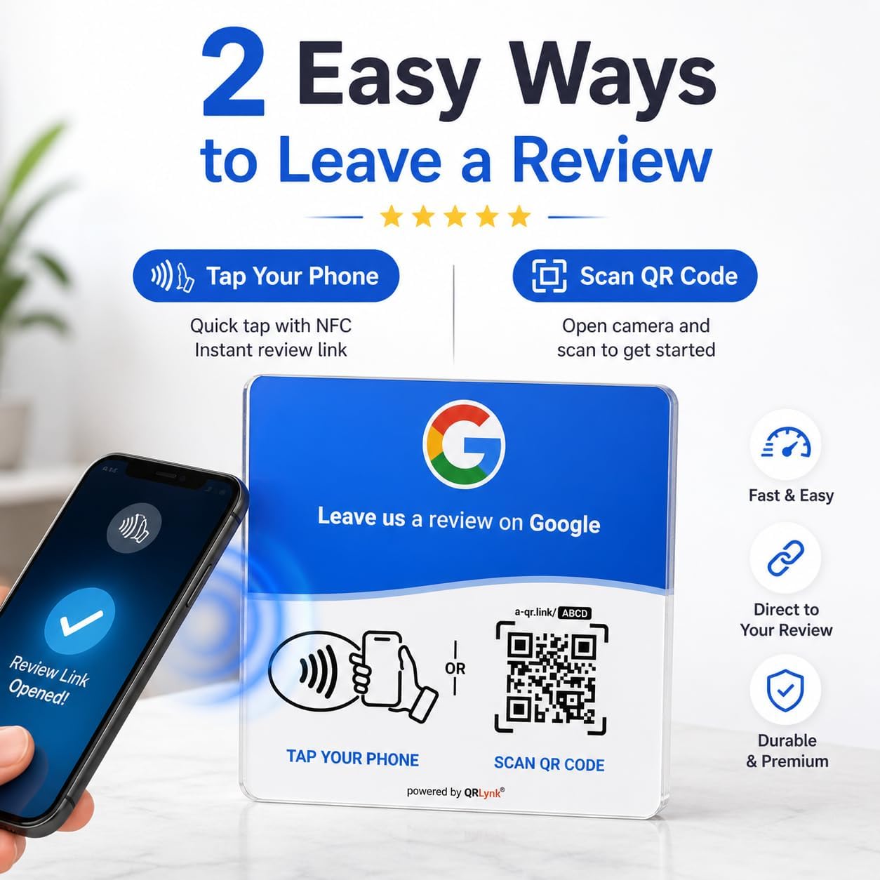 Google Review NFC + QR Display Plate - Blue