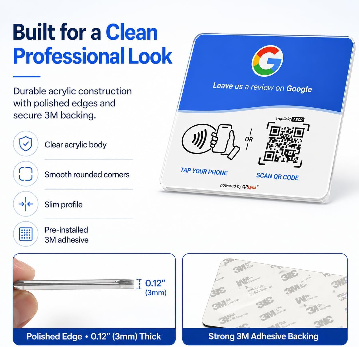 Google Review NFC + QR Display Plate - Blue
