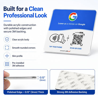 Google Review NFC + QR Display Plate - Blue