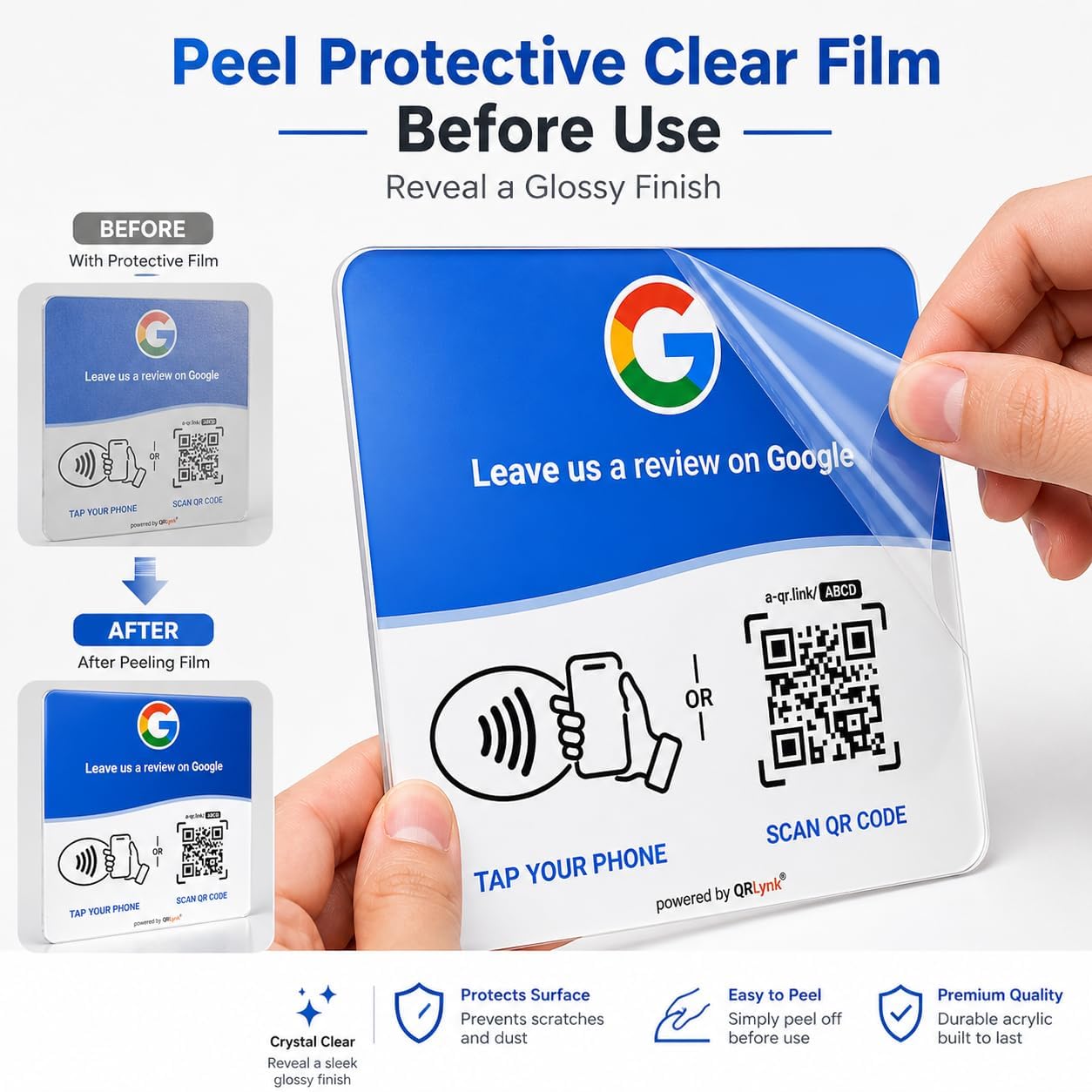 Google Review NFC + QR Display Plate - Blue