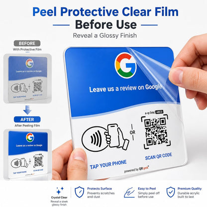 Google Review NFC + QR Display Plate - Blue