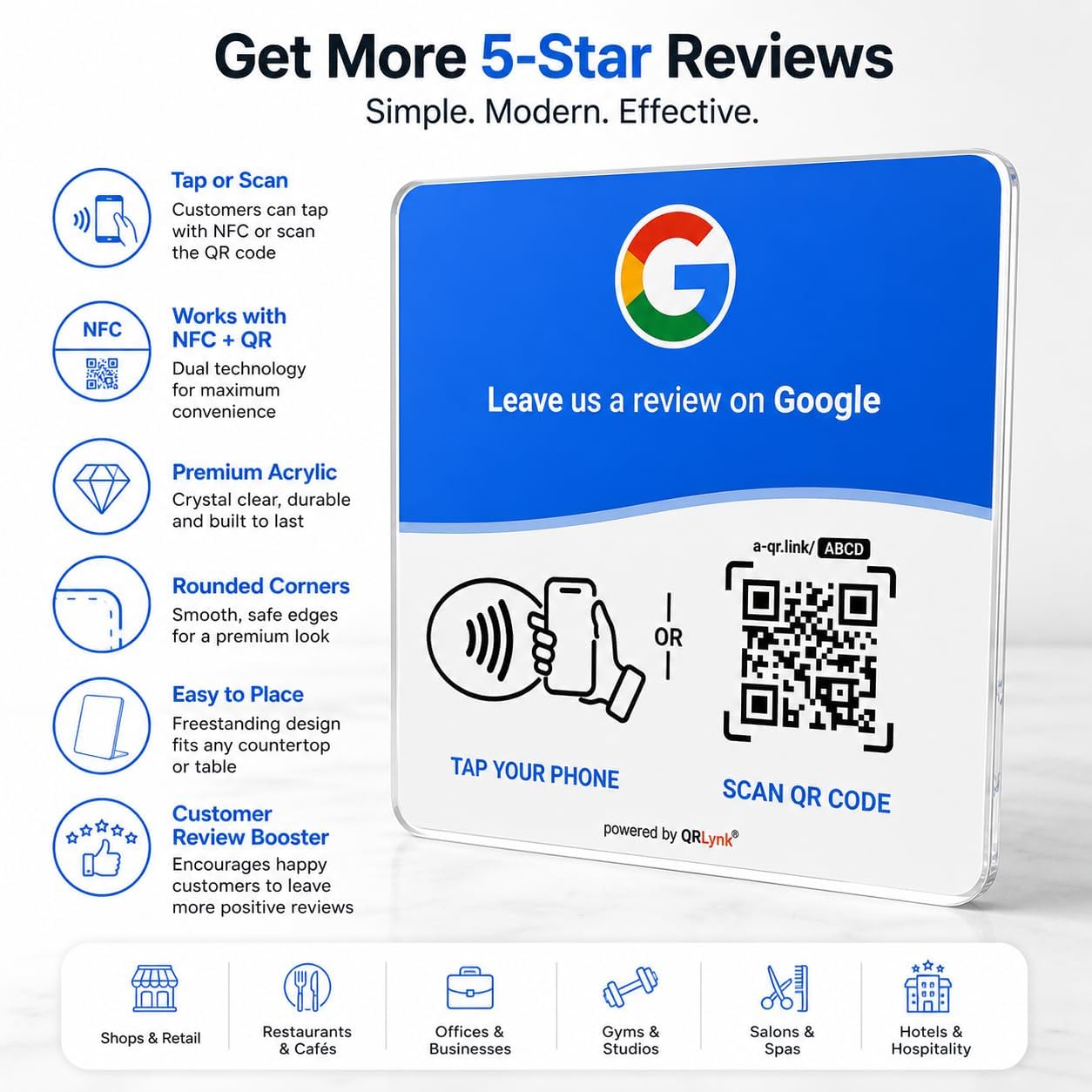Google Review NFC + QR Display Plate - Blue
