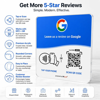 Google Review NFC + QR Display Plate - Blue