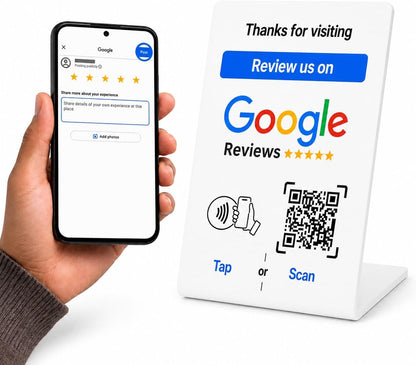 Google Review NFC + QR Counter Stand - White