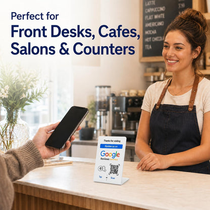 Google Review NFC + QR Counter Stand - White
