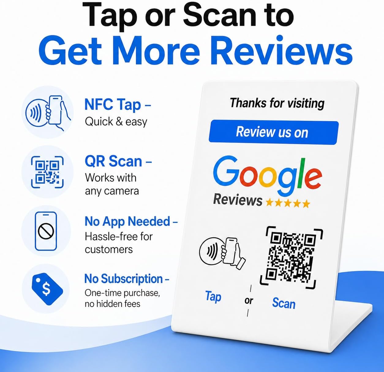Google Review NFC + QR Counter Stand - White