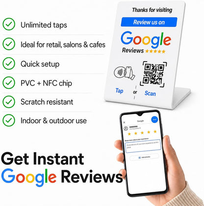 Google Review NFC + QR Counter Stand - White