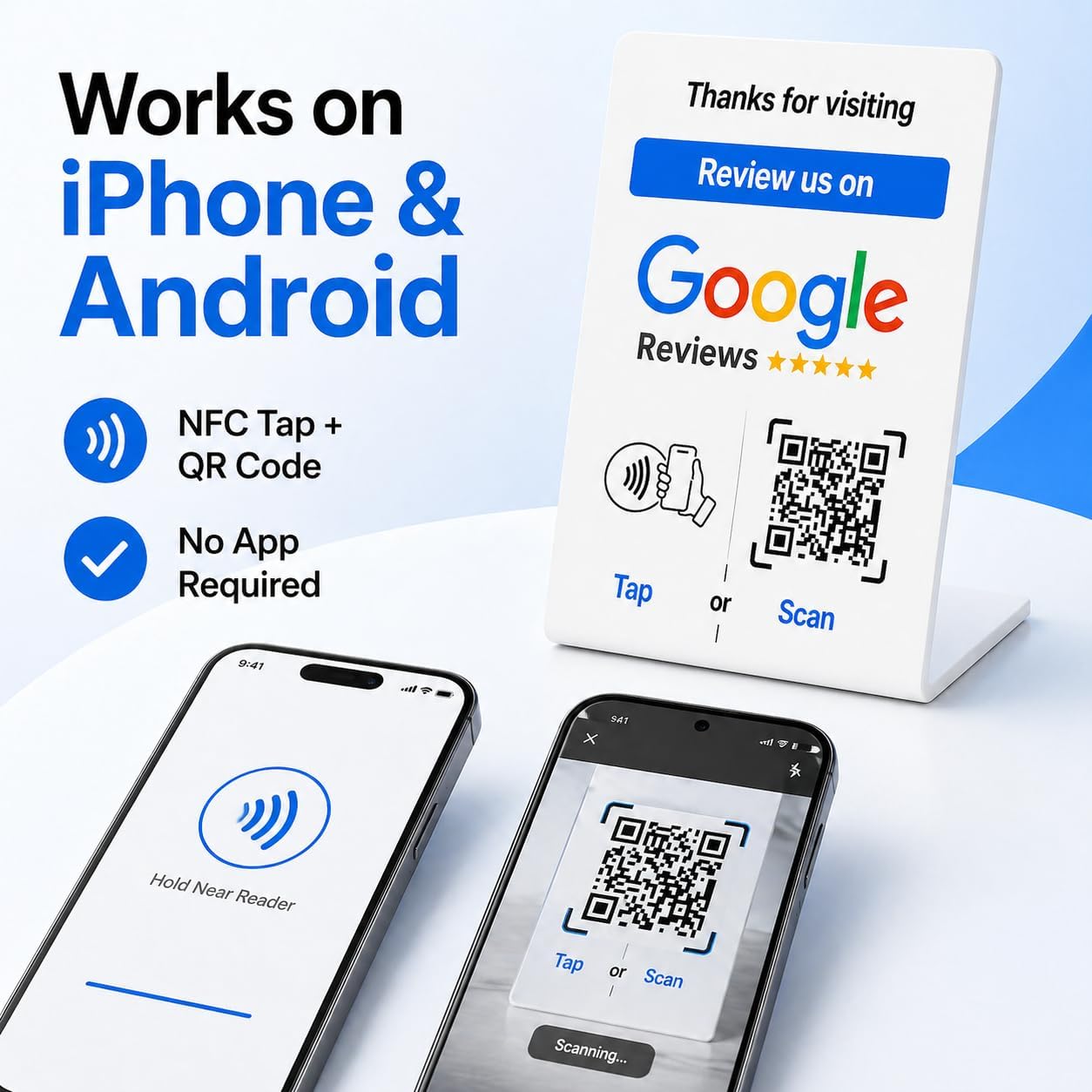 Google Review NFC + QR Counter Stand - White