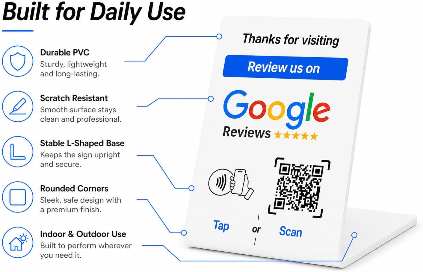Google Review NFC + QR Counter Stand - White