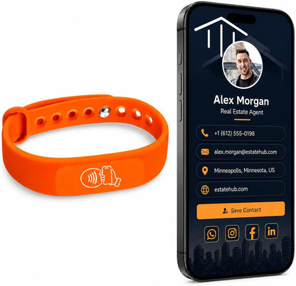NFC + QR Digital Business Card Wristband - Orange