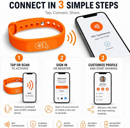 NFC + QR Digital Business Card Wristband - Orange