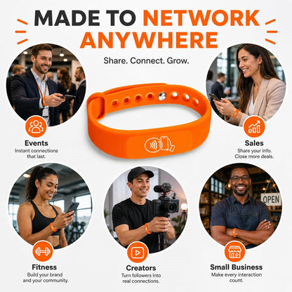 NFC + QR Digital Business Card Wristband - Orange