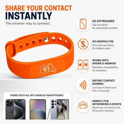 NFC + QR Digital Business Card Wristband - Orange