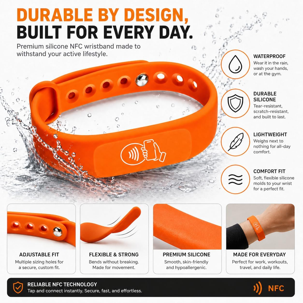 NFC + QR Digital Business Card Wristband - Orange