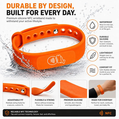 NFC + QR Digital Business Card Wristband - Orange