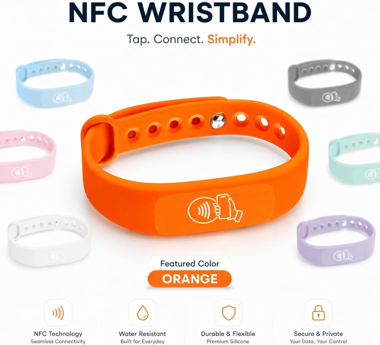 NFC + QR Digital Business Card Wristband - Orange