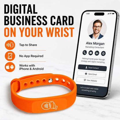NFC + QR Digital Business Card Wristband - Orange