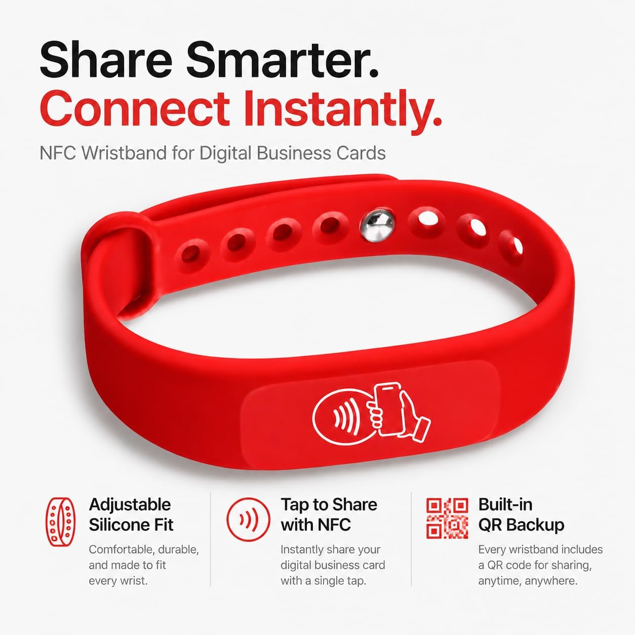 NFC + QR Digital Business Card Wristband - Red