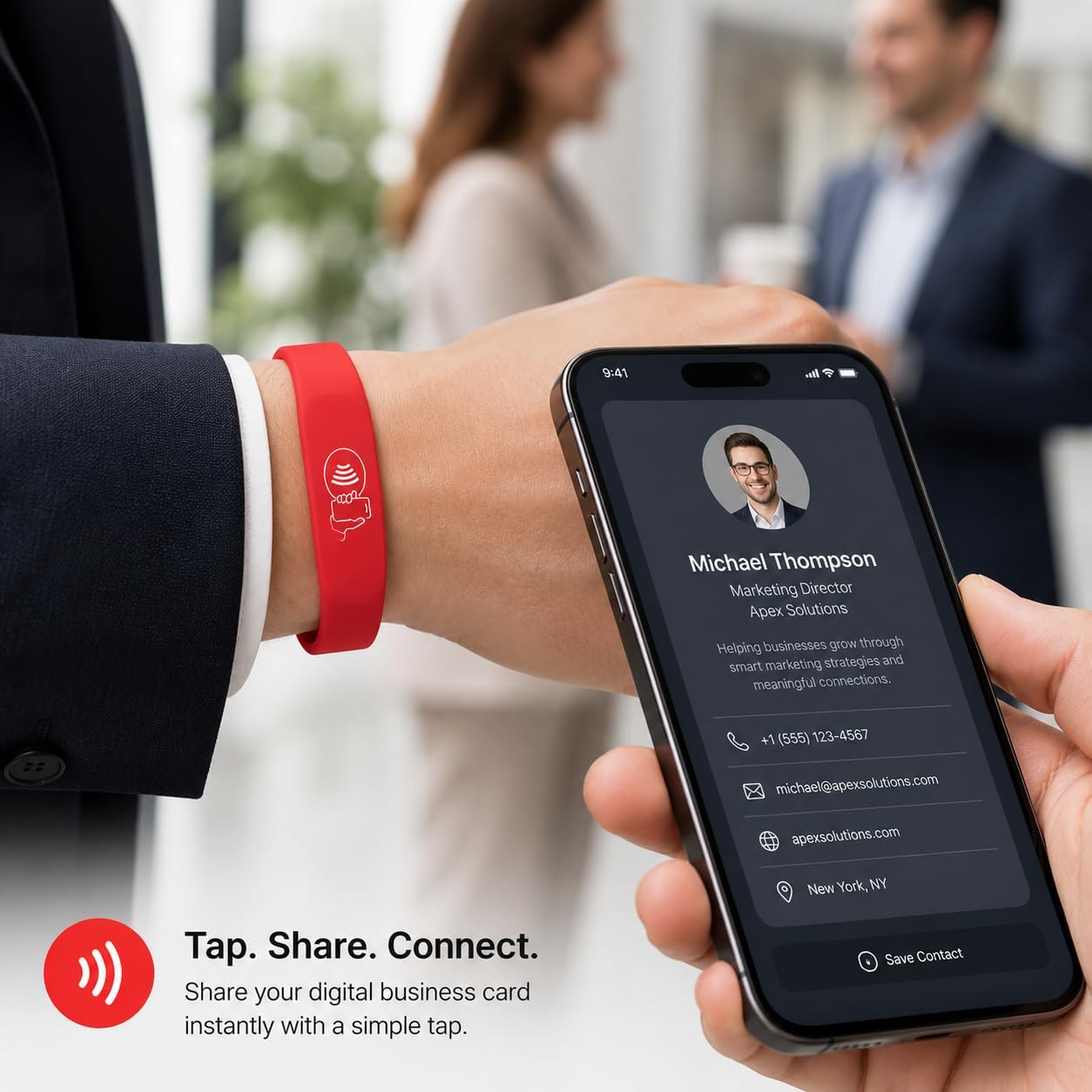 NFC + QR Digital Business Card Wristband - Red