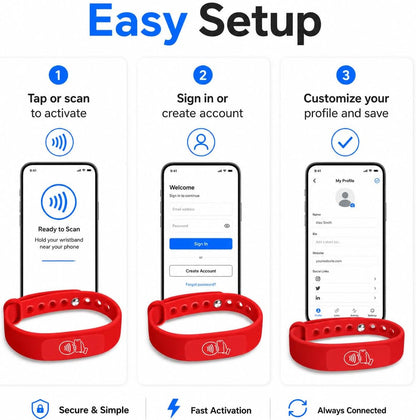 NFC + QR Digital Business Card Wristband - Red