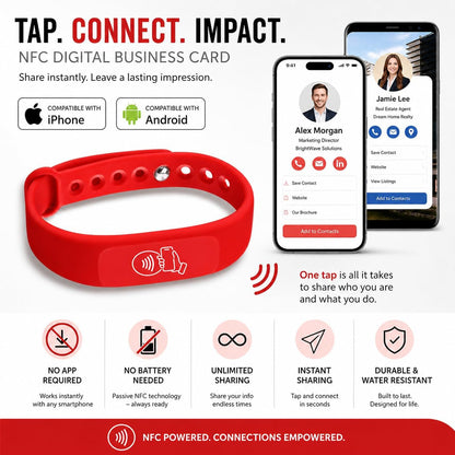 NFC + QR Digital Business Card Wristband - Red
