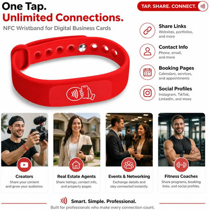 NFC + QR Digital Business Card Wristband - Red