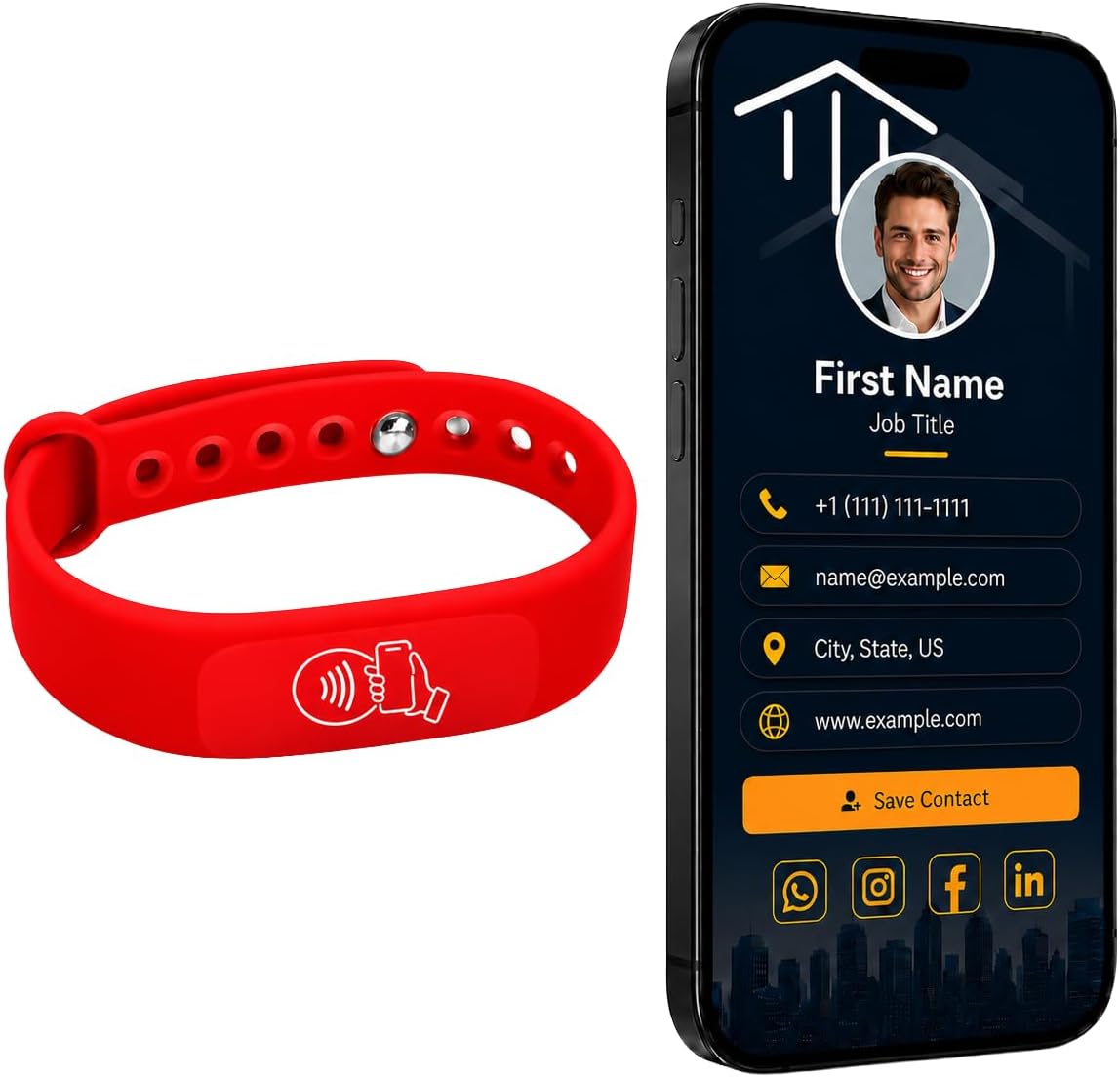 NFC + QR Digital Business Card Wristband - Red