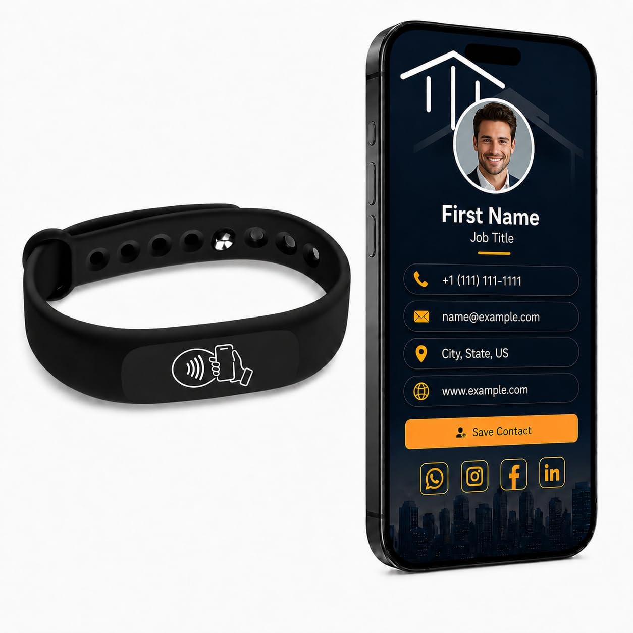 NFC + QR Digital Business Card Wristband - Black