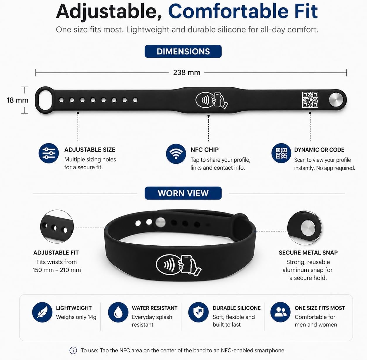 NFC + QR Digital Business Card Wristband - Black