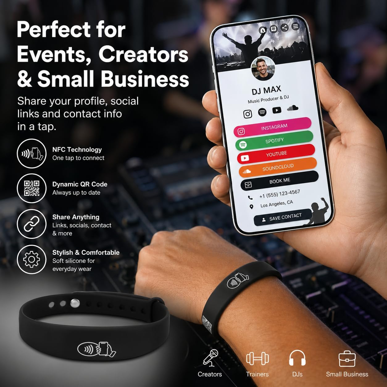 NFC + QR Digital Business Card Wristband - Black