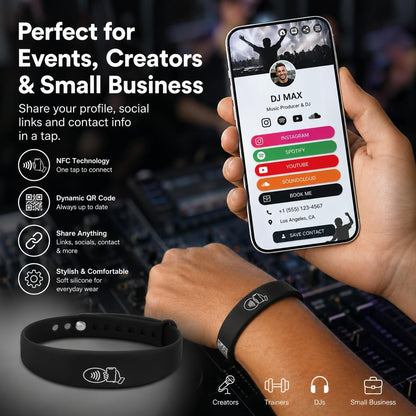 NFC + QR Digital Business Card Wristband - Black