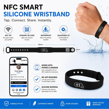 NFC + QR Digital Business Card Wristband - Black