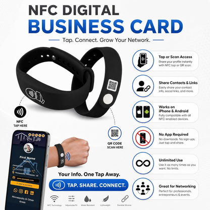 NFC + QR Digital Business Card Wristband - Black