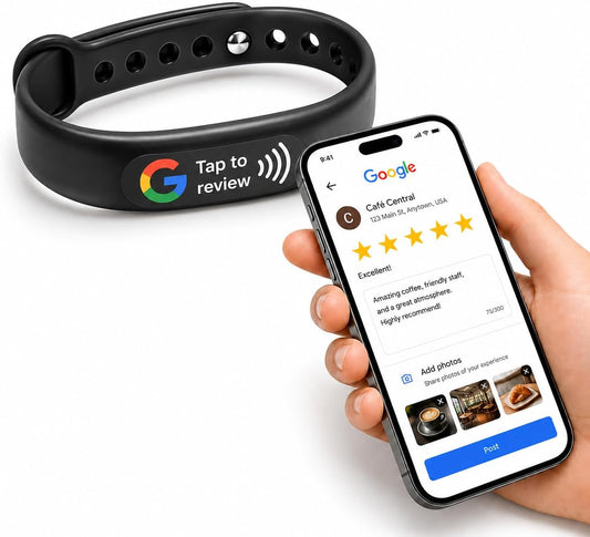 NFC + QR Google Review Wristband - Black