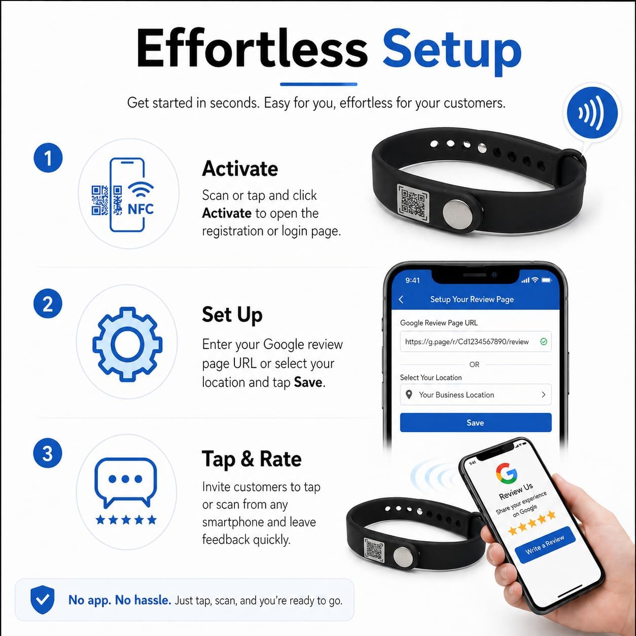 NFC + QR Google Review Wristband - Black