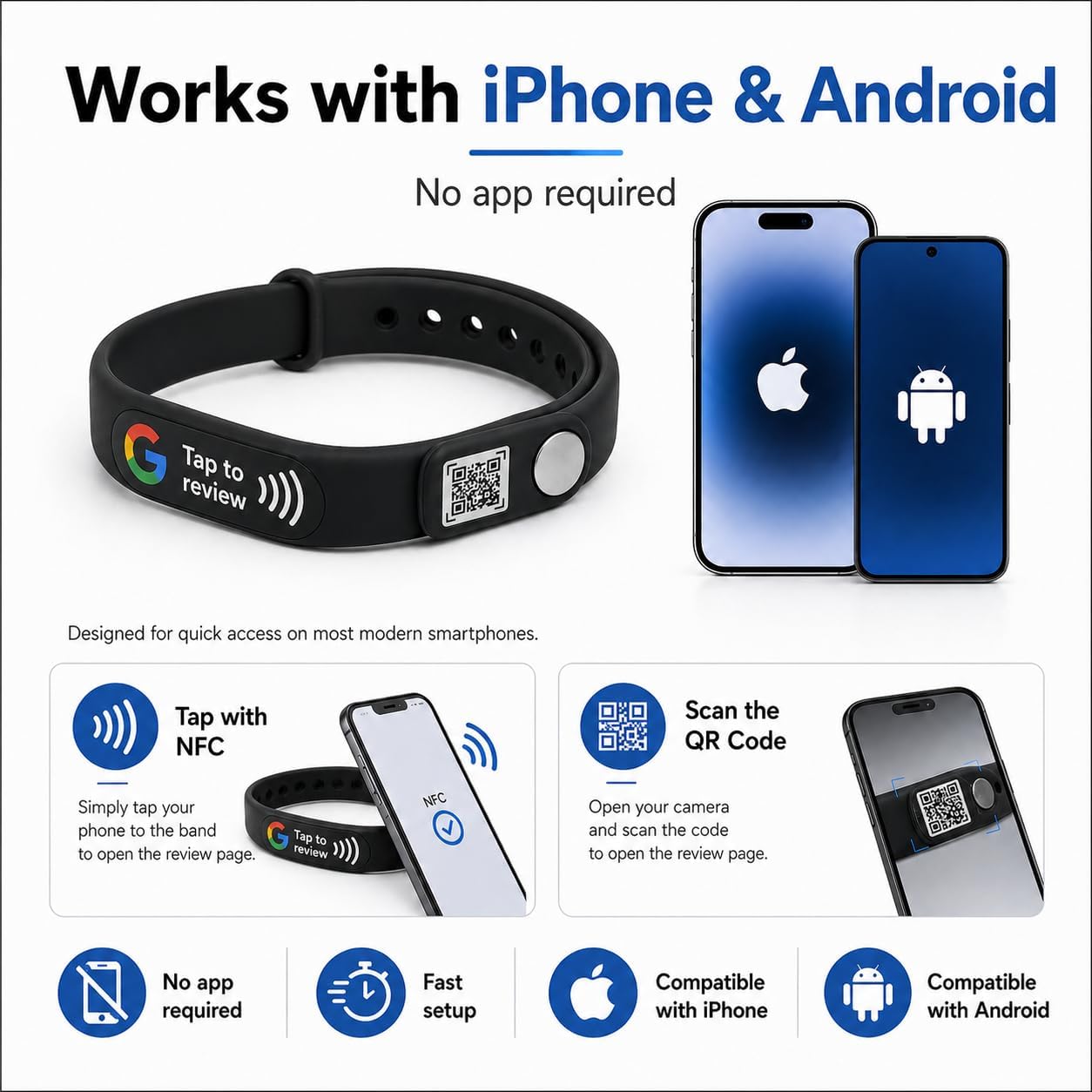 NFC + QR Google Review Wristband - Black