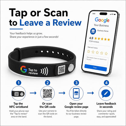 NFC + QR Google Review Wristband - Black
