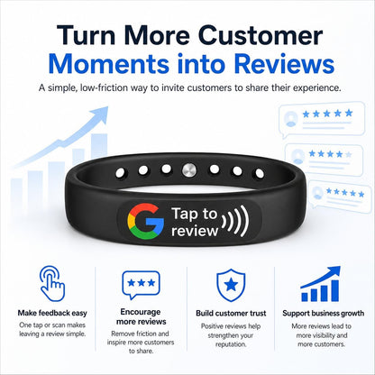NFC + QR Google Review Wristband - Black