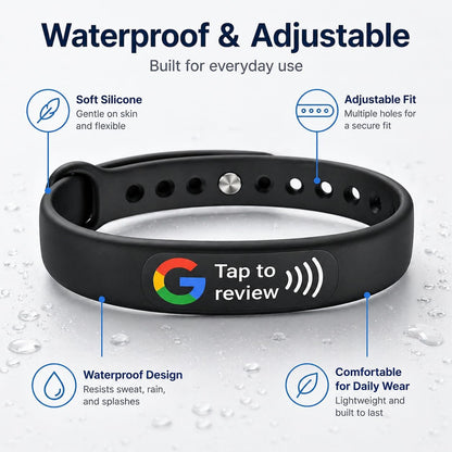 NFC + QR Google Review Wristband - Black